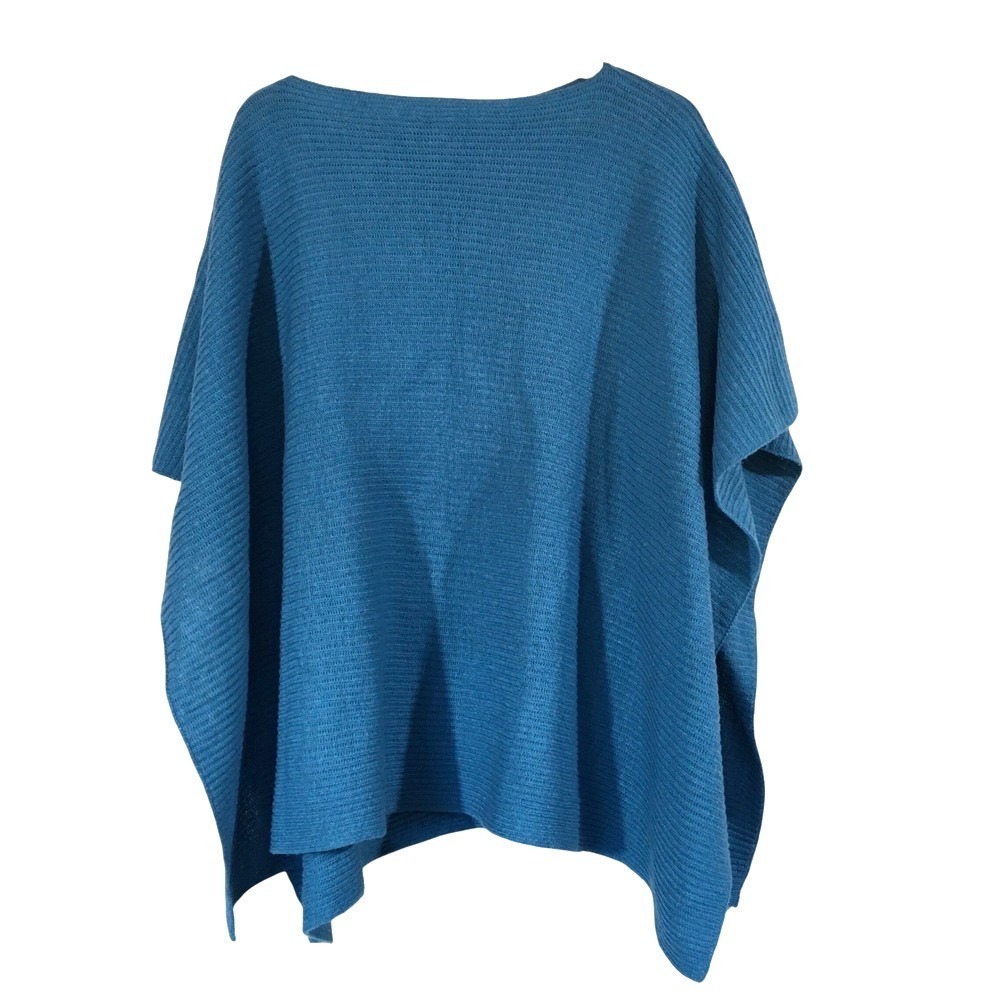 J. Jill Ribbed Knit Wool Blend Pocket Poncho Sweater One Size Teal Blue